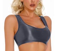 Happy Cherry Women's Shiny Oily Crop Top Solid Wet Look Outfit Bra Sexy Glossy Racerback Bra