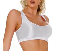 Happy Cherry Women's Shiny Oily Crop Top Solid Wet Look Outfit Bra Sexy Glossy Racerback Bra