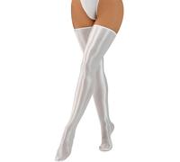 Happy Cherry Women's Solid Hold Up Stockings Sheer Silky Anti-skid Glossy Thigh High Stockings Oily Shiny Long Socks Carnival Clubwear White