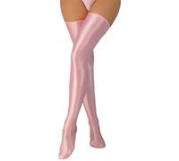 Happy Cherry Women's Solid Hold Up Stockings Sheer Silky Anti-skid Glossy Thigh High Stockings Oily Shiny Long Socks Carnival Clubwear Pink