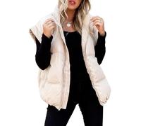 Happy Cherry Women's Stand Collar Gilet Puffer Vest Autumn Winter Warmth Waistcoat Sleeveless Jackets Lightweight Gilets Off White L