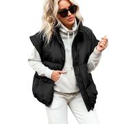Happy Cherry Women's Stand Collar Gilet Puffer Vest Autumn Winter Warmth Waistcoat Sleeveless Jackets Lightweight Gilets Black L