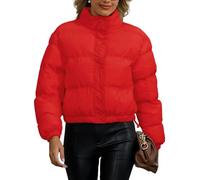 Happy Cherry Women's Stand Collar Puffer Jacket Thicken Warm Winter Coat Drawstring Waterproof Outwear Jacket with Zipper Button Red M