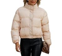 Happy Cherry Women's Stand Collar Puffer Jacket Thicken Warm Winter Coat Drawstring Waterproof Outwear Jacket with Zipper Button Off White M