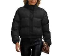 Happy Cherry Women's Stand Collar Puffer Jacket Thicken Warm Winter Coat Drawstring Waterproof Outwear Jacket with Zipper Button Black M