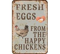 Happy Chickens Fresh Eggs Metal Retro Look Home Kitchen Farm Garden Garage Inspirational Quotes Wall Decor 30x30CM