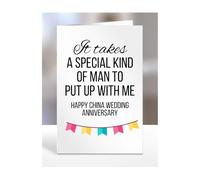 Happy China Wedding Anniversary Card, Birthday Gifts for Husband, Boyfriend, Partner, Spouse, Funny, Valentines Gifts for Him, Presents for Men, A5-191_131