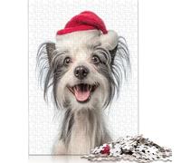 Happy Chinese Crested Dog with Santa Hat Puzzles 1000 Piece Wooden Puzzle for Adults And Teenager Family Game for Adults And Teenagers 1000pcs (75x50cm)