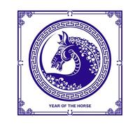 Happy Chinese New Year 2026 The Horse Zodiac Sign with Flower Lantern Asian Elements Fine Carving Stickers 42x42cm It Won't Fall Off DarkBlue