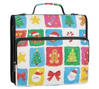 Happy Christmas Bear 1.5-Inch 3-Rings School Zipper Binder with Shoulder Strap Waterproof Document Binder Organizer for Middle School