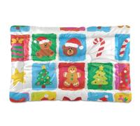 Happy Christmas Bear Washable Dog Beds Crate Pad Soft Comfortable Anti-Slip Bottom Dog Crate Pad for Large Jumbo Medium Small Dogs 36" x 24"