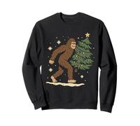 Happy Christmas Bigfoot Carrying Tree in Snowy Winter Scene Sweatshirt
