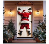 Happy Christmas Door Banner Santa, Fluorescent Christmas Door Cover Party Banner, Funny Holiday Santa Front Doors Decoration for Home Winter Holiday Supplies, Party Decoration (B,35.4 * 70.86 in)