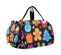 Happy Christmas Fluorescent Green Christmas Trees Small Gym Bag with Shoes Compartment Large Capacity Weekender Overnight Bags for Boys and Girls