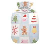 Happy Christmas Pink Pig Water Bottle for hot Water with Soft Cover, 2L Warm Water Bottle for Bed for Hot and Cold Therapies, Hot and Cold Therapies, compresas calientes para el vientre