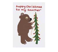 'Happy Christmas To My Teacher Bear ' Temporary Tattoo - Water Resistant, Skin-Safe, Non-Toxic Transfer (TO00080169)