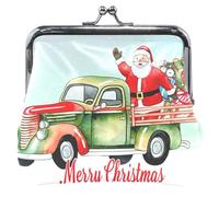 Happy Christmas Truck Santa Clause Leather Coin Purse Women Cute Buckle Kiss Lock Card Change Purse for Girls, Happy Christmas Truck Santa Clause, Classic