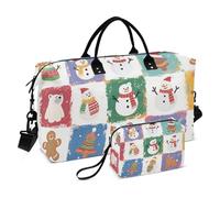 Happy Christmas White Snowman Decorative Weekender Travel Overnight Bag Tote Bag with Adjustable Strap for Trekking 2 Pcs Set Bolsa de lona para