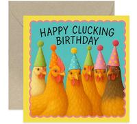 Happy Clucking Birthday Card, Funny Hen Chicken Design - Square, Blank Inside with Premium Envelope