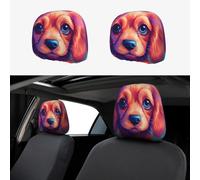 Happy Cocker Spaniel Puppy Head Rest Cover Car Accessories, 2 Pcs Car Seat Headrest Cover, Washable Headrest Protector Universal Fit To All Car Suvs Truck Van Vehicles Auto