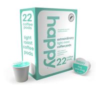 Happy Coffee Light Roast Coffee Pods, 22 Count, Notes of Roasted Biscotti and Levity, Compatible with Most K-Cup Brewers, Rainforest Alliance Certified