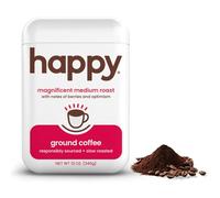 Happy Coffee Medium Roast Ground Coffee, 12 oz, Notes of Berries and Optimism, Recyclable Container, Grown and Harvested in Brazil and Colombia, Raíz Sustainability Verified