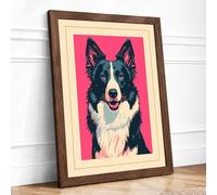 Happy Collie Framed Wall Art Print A4 Walnut