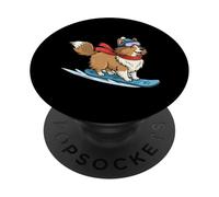 Happy Collie Puppy On Blue Snowboard Winter Fun PopSockets Adhesive PopGrip