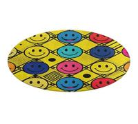 Happy Colorful Face Round Area Rug Non Slip Backing Doormat Water Absorbent Plush Throw Low-Pile Non-Slip Floor Mat Carpet for Living Room Bedroom Entryway Nursery Room 80 * 80cm
