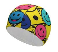 Happy Colorful Face Swim Cap for Women Men Swimming Hat Bath Waterproof Pool Caps for Long Thick Curly Hair