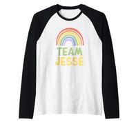 Happy Colorful Team Jesse Rainbow Pride Green Yellow Raglan Baseball Tee