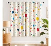 Happy Colourful Blackout Curtains for Bedroom, Stars Dots Pink Yellow Blue Colourful Pattern Drop Eyelet Curtains, Thermal Insulated Window Drapes 52 x 63 Inch Drop 2 Panels