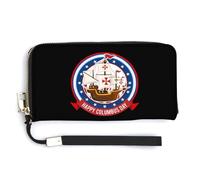 Happy Columbus Day Leather Wallet Fashion Purse Long Pouch with Wrist Strap for Men Women