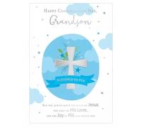 Happy Confirmation Day Grandson Greeting Card, Religious Cross Design, Blessings Message, 13 x 19 cm