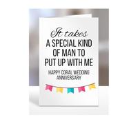 Happy Coral Wedding Anniversary Card, Birthday Gifts for Husband, Boyfriend, Partner, Spouse, Funny, Valentines Gifts for Him, Presents for Men, A5-191_134