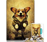 Happy Corgi 1000 Pieces Jigsaw Puzzles for Adults And Teens,Stress Reliever Difficult Challenge Enhance Love between Couples 38x26cm