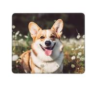 Happy Corgi Dog Mouse Pad with Stitched Edge, Personalized Premium-Textured Computer Mouse Mat with Non-Slip Rubber Base, Waterproof Gaming Mousepad for Laptop, Office Home 10 x 12 inch