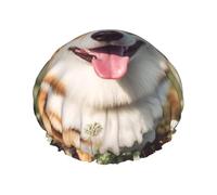 Happy Corgi Dog Shower Cap Reusable Elastic Bath Caps Waterproof Bath Hair Hat for Women Men Spa Salon Large Shower Bonnet Double Layer Bathing Hair Cap for Long Hair, Braids