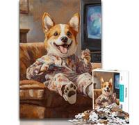 Happy Corgi Puzzles for Teenagers Teens 1000pc Puzzle,Help The Brain Exercise Addictive Toys to Cultivate Patience A Work of Art (38x26cm)