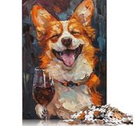 Happy Corgi Red Wine Jigsaw Puzzles Puzzles for Adults Kids. 1000 Pieces Great Gifts Challenge Toy Educational Game Home Decoration for Educational Games Gifts 1000pcs (40x28cm)