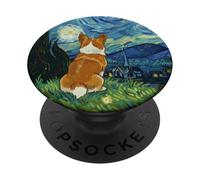 Happy Corgi Starry Night Impressionist Art Aesthetic PopSockets Adhesive PopGrip