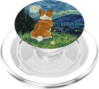 Happy Corgi Starry Night Impressionist Art Aesthetic PopSockets PopGrip for MagSafe