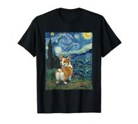 Happy Corgi Starry Night Impressionist Art Aesthetic T-Shirt
