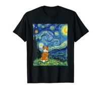 Happy Corgi Starry Night Impressionist Art Aesthetic T-Shirt