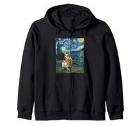 Happy Corgi Starry Night Impressionist Art Aesthetic Zip Hoodie