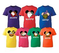 Happy Costume Seven 7 Dwarfs T-Shirt Cartoon Funny Bashful Dopey Multiple Colourful Character Tee Tops(RED, 3XL)