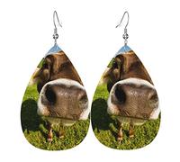 Happy Cow On The Lawn Women Earrings Faux Leather Dangle Eardrop Drop Earring Fashion Jewellery Gift For Wife Daughter Girlfriend Christmas