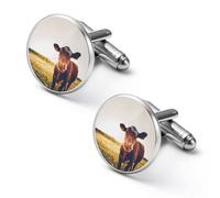 Happy Cow on The Meadow Mens Cufflinks Shirt Cuff Links Business Wedding Customized Gifts Silver 2.0cm