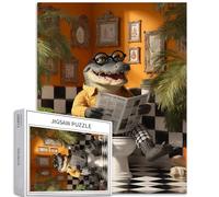 Happy Crocodile Sitting on The Toilet 1000 Piece Jigsaw Puzzles for Adults Plant Decorative Art Jigsaw Puzzle Challenging Family Activity Games Colorful DIY Craft Puzzle for Home Decor Gifts 20" ×27"
