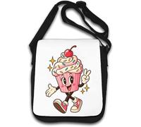 Happy Cupcake Character Walking and Smiling Shoulder Bag White